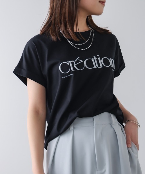 Bou Jeloud(ブージュルード)の「厚盛刺しゅうロゴTシャツ(Tシャツ/カットソー・レディース・ブラック/オフホワイト・FREE)」の1枚目の写真
