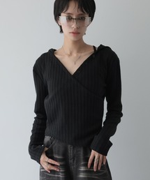 フード付きカシュクールトップス