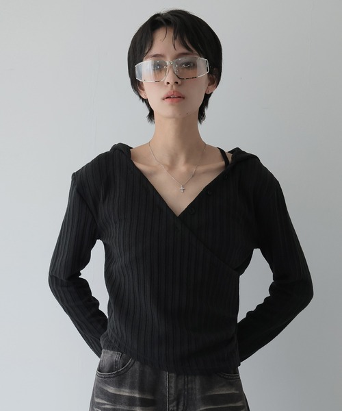 Ulysses（ユリシス）の「フード付きカシュクールトップス（Tシャツ/カットソー・レディース・ホワイト/ブラック・F）」の21枚目の写真