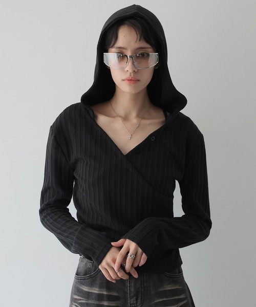 Ulysses（ユリシス）の「フード付きカシュクールトップス（Tシャツ/カットソー・レディース・ホワイト/ブラック・F）」の22枚目の写真