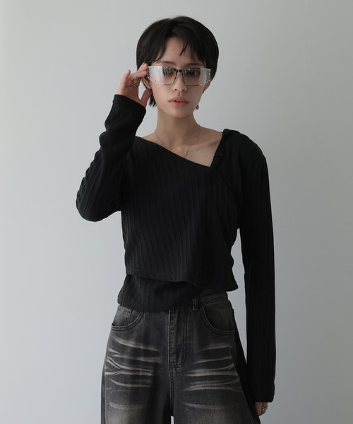 Ulysses（ユリシス）の「フード付きカシュクールトップス（Tシャツ/カットソー・レディース・ホワイト/ブラック・F）」の4枚目の写真
