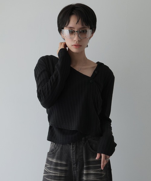 Ulysses（ユリシス）の「フード付きカシュクールトップス（Tシャツ/カットソー・レディース・ホワイト/ブラック・F）」の5枚目の写真