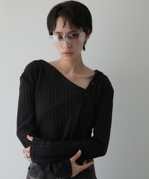 Ulysses（ユリシス）の「フード付きカシュクールトップス（Tシャツ/カットソー・レディース・ホワイト/ブラック・F）」の6枚目の写真
