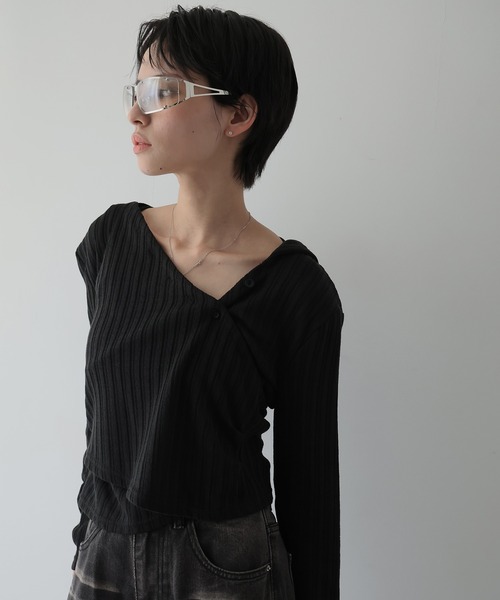 Ulysses（ユリシス）の「フード付きカシュクールトップス（Tシャツ/カットソー・レディース・ホワイト/ブラック・F）」の7枚目の写真