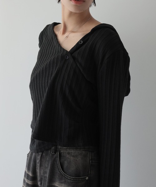 Ulysses（ユリシス）の「フード付きカシュクールトップス（Tシャツ/カットソー・レディース・ホワイト/ブラック・F）」の8枚目の写真