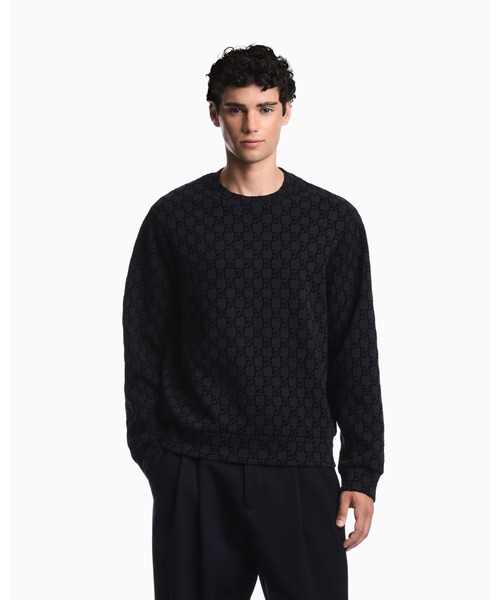 EMPORIO ARMANI(エンポリオアルマーニ)の「【エンポリオ アルマーニ】モノグラム スウェットシャツ ダブルジャージー(スウェット・メンズ・ブラック系/ネイビー系・X-SMALL/X-LARGE/SMALL/MEDIUM/LARGE)」の1枚目の写真