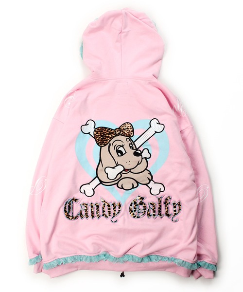 GALFY（ガルフィー）の「GALFY（ガルフィー）ぷりぷりボーンふりるパーカー/レオパードロゴ フリルレース スウェットジップパーカー（パーカー・レディース・ピンク/ブラック/グレー・FREE）」の3枚目の写真