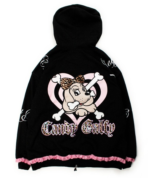 GALFY（ガルフィー）の「GALFY（ガルフィー）ぷりぷりボーンふりるパーカー/レオパードロゴ フリルレース スウェットジップパーカー（パーカー・レディース・ピンク/ブラック/グレー・FREE）」の5枚目の写真