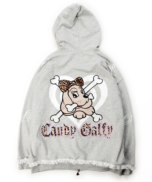 GALFY（ガルフィー）の「GALFY（ガルフィー）ぷりぷりボーンふりるパーカー/レオパードロゴ フリルレース スウェットジップパーカー（パーカー・レディース・ピンク/ブラック/グレー・FREE）」の7枚目の写真