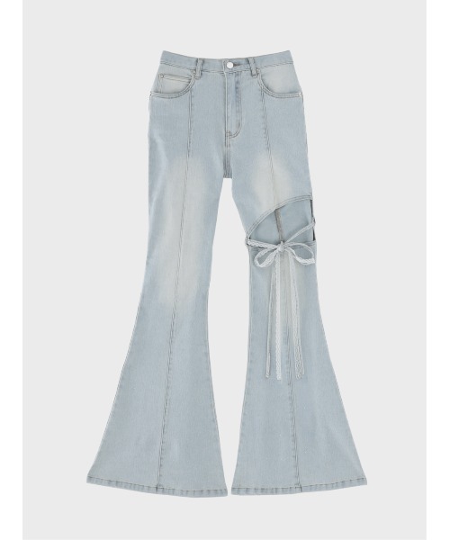 M me eme(エムミーエメ)の「Side cut lace ribbon denim(eme11164)(デニムパンツ・レディース・ネイビー/ブルー・XS/S/M)」の4枚目の写真