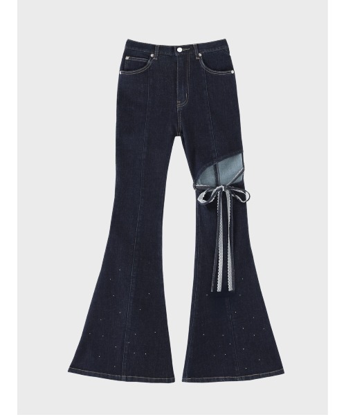 M me eme(エムミーエメ)の「Side cut lace ribbon denim(eme11164)(デニムパンツ・レディース・ネイビー/ブルー・XS/S/M)」の3枚目の写真