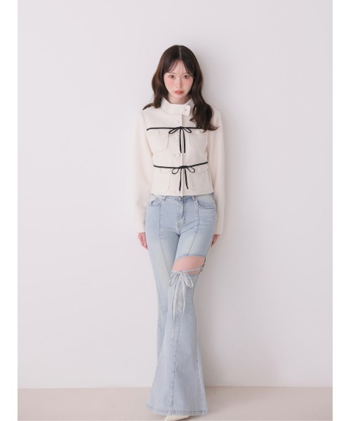 M me eme(エムミーエメ)の「Side cut lace ribbon denim(eme11164)(デニムパンツ・レディース・ネイビー/ブルー・XS/S/M)」の9枚目の写真
