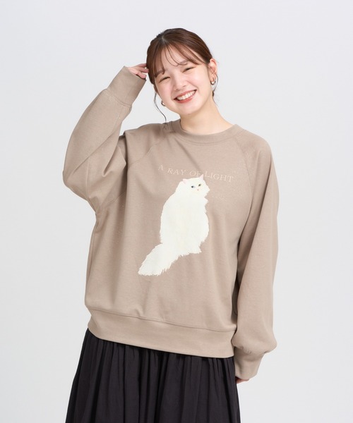 meeny miny（ミーニーマイニー）の「【よそんちの猫】白猫 ラメプルオーバー（スウェット・レディース・アイボリー/ベージュ・S-M）」の7枚目の写真