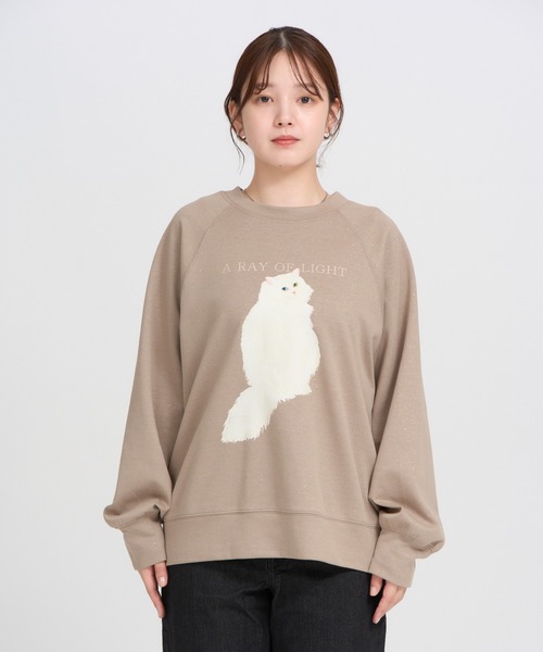 meeny miny（ミーニーマイニー）の「【よそんちの猫】白猫 ラメプルオーバー（スウェット・レディース・アイボリー/ベージュ・S-M）」の21枚目の写真