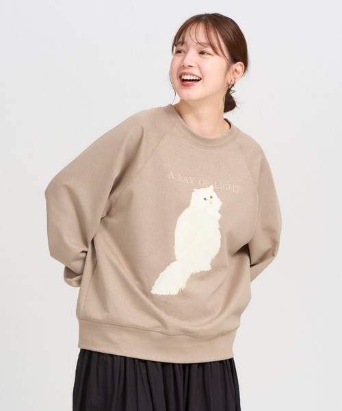 meeny miny（ミーニーマイニー）の「【よそんちの猫】白猫 ラメプルオーバー（スウェット・レディース・アイボリー/ベージュ・S-M）」の8枚目の写真
