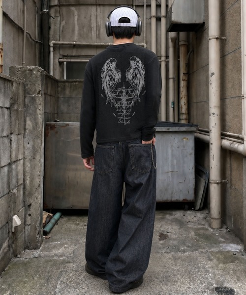 SPINNS(スピンズ)の「短丈ワッフルヘンリーネック長袖Tシャツ/サーマル/ダークアートバックプリント(Tシャツ/カットソー・メンズ・アイボリー/ワイン/ブラック系その他/カモフラージュ・ONESIZE)」の6枚目の写真