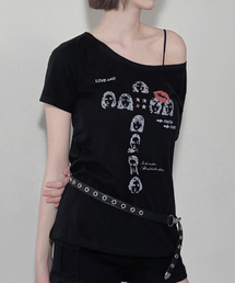 キスザクロス ボートネック 半袖Tシャツ (ブラック)