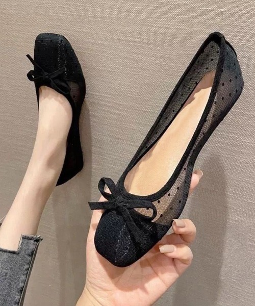 Miniministore(ミニミニストア)の「ドットバレエパンプスリボンシアーシューズ(パンプス・レディース・ブラック系1/アイボリー系2/ブラック系2/アイボリー系1・23.0cm/22.5cm/24.5cm/24.0cm/23.5cm)」の2枚目の写真