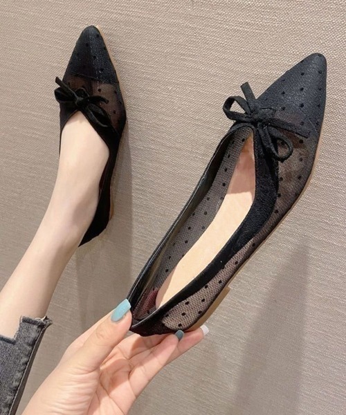 Miniministore(ミニミニストア)の「ドットバレエパンプスリボンシアーシューズ(パンプス・レディース・ブラック系1/アイボリー系2/ブラック系2/アイボリー系1・23.0cm/22.5cm/24.5cm/24.0cm/23.5cm)」の3枚目の写真