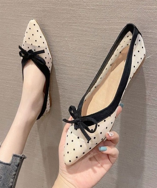 Miniministore(ミニミニストア)の「ドットバレエパンプスリボンシアーシューズ(パンプス・レディース・ブラック系1/アイボリー系2/ブラック系2/アイボリー系1・23.0cm/22.5cm/24.5cm/24.0cm/23.5cm)」の1枚目の写真