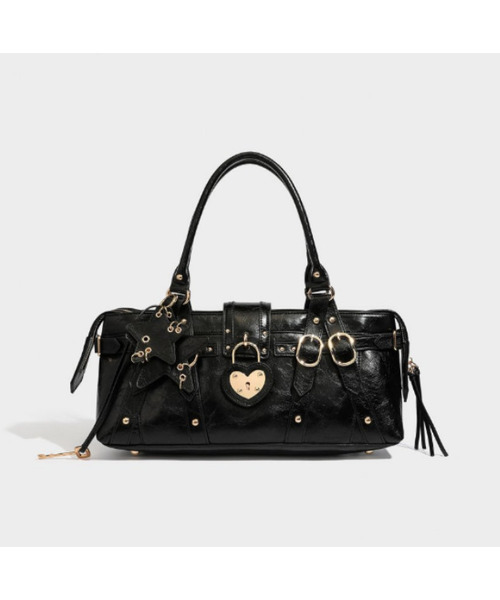 LA MODE MAQI(ラモードマキ)の「ハートロックスタッドバックルボストンバッグブラウン(ボストンバッグ・レディース・ブラック/ダークブラウン/ブラウン/アイボリー・FREE)」の1枚目の写真