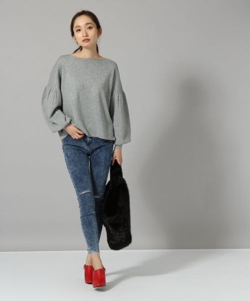 JEANASIS（ジーナシス）の「12Gプチラメボートプルオーバー/772962（ニット/セーター・レディース・ブラック/グレー/キャメル・FREE）」の5枚目の写真