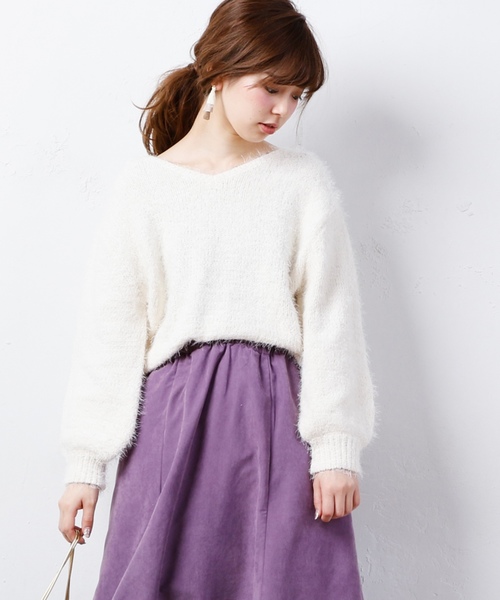 natural couture（ナチュラルクチュール）の「モールシャギー前後2WAYニット（ニット/セーター・レディース・アイボリー/ネイビー/ラベンダー/ピンク・FREE）」の2枚目の写真