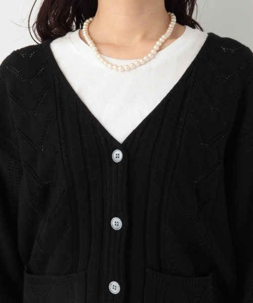 A part by(アパートバイ)の「7GCoAcPoガラロングカーディガン 785229(カーディガン/ボレロ・レディース・ブラック/ベージュ/オフホワイト・FREE)」の10枚目の写真