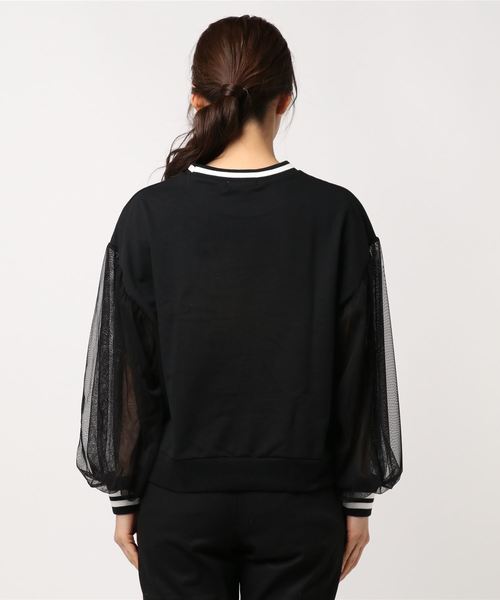 WEGO(ウィゴー)の「WEGO/ラインチュールスリーブスウェット(スウェット・レディース・ブラック/オフホワイト・FREE)」の4枚目の写真