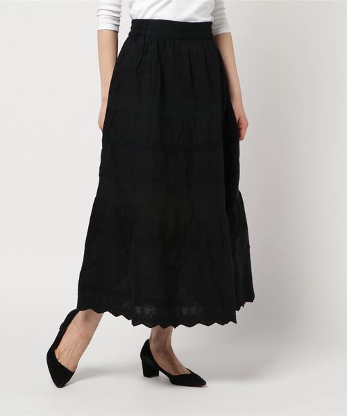 AMERICAN HOLIC（アメリカンホリック）の「・総刺繍レース切替ロングスカート（スカート・レディース・オフホワイト/ブラック/モカ/ブルー・FREE）」の14枚目の写真