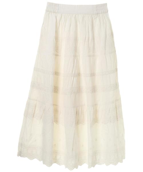 AMERICAN HOLIC（アメリカンホリック）の「・総刺繍レース切替ロングスカート（スカート・レディース・オフホワイト/ブラック/モカ/ブルー・FREE）」の5枚目の写真