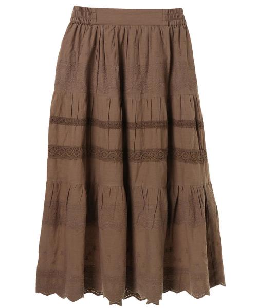 AMERICAN HOLIC（アメリカンホリック）の「・総刺繍レース切替ロングスカート（スカート・レディース・オフホワイト/ブラック/モカ/ブルー・FREE）」の13枚目の写真