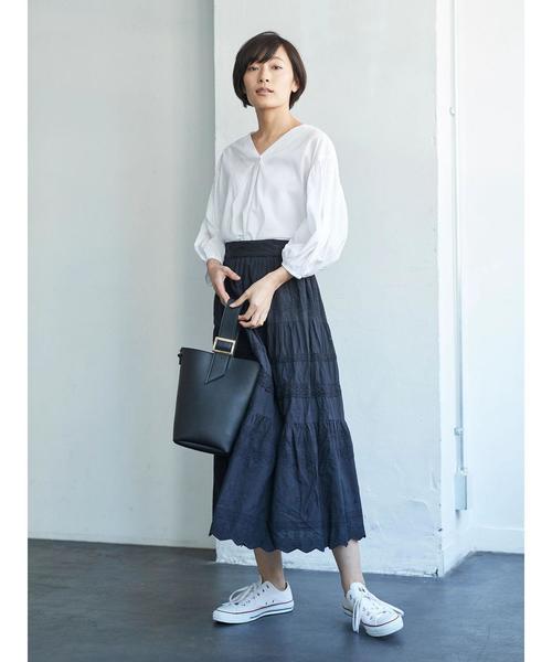 AMERICAN HOLIC（アメリカンホリック）の「・総刺繍レース切替ロングスカート（スカート・レディース・オフホワイト/ブラック/モカ/ブルー・FREE）」の11枚目の写真