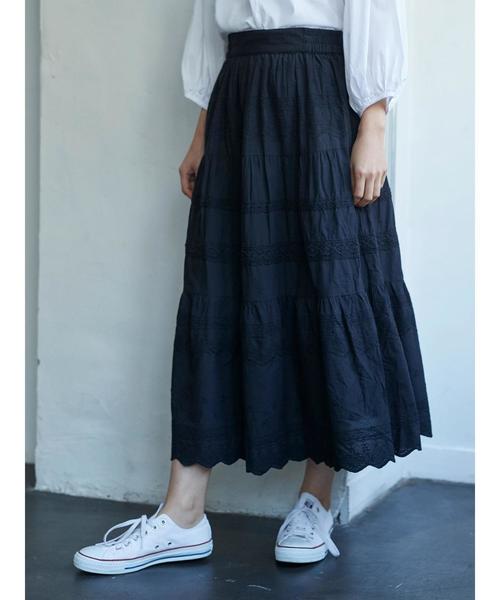 AMERICAN HOLIC（アメリカンホリック）の「・総刺繍レース切替ロングスカート（スカート・レディース・オフホワイト/ブラック/モカ/ブルー・FREE）」の10枚目の写真