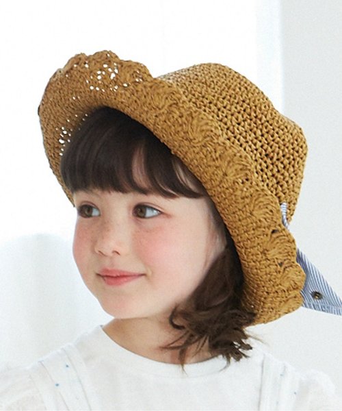 apres les cours（アプレレクール）の「おりたたみリボンペーパーハット（ハット・キッズ・ベージュ/ピンク/ブラウン・48/52/54/50/56）」の2枚目の写真