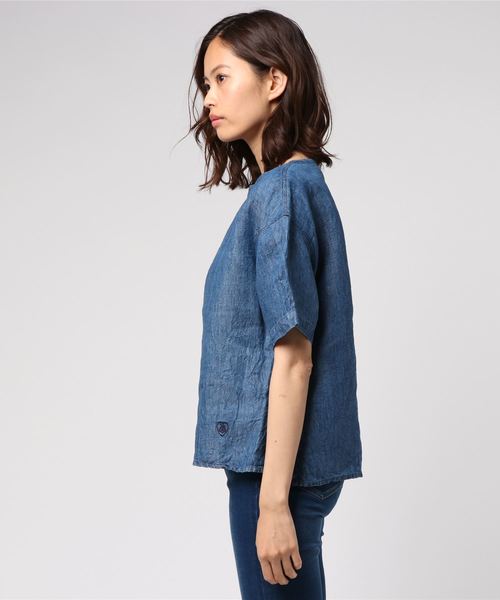 ORCIVAL（オーシバル）の「【ORCIVAL】半袖プルオーバー リネンシャツ YLD WOMEN（シャツ/ブラウス・レディース・インディゴブルー・1）」の2枚目の写真