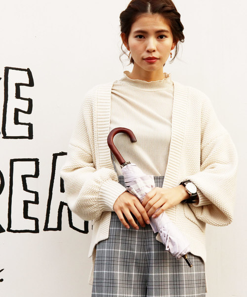 salle de bal（サルデバル）の「∴晴雨兼用 マリンボーダーショートワイド傘 27361（折りたたみ傘・レディース・ブラック/ベージュ/ネイビー/ピンク・FREE）」の12枚目の写真