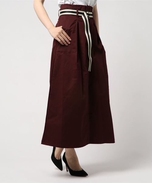 archives（アルシーヴ）の「ストライプベルトカーゴロングスカート（スカート・レディース・ブラック/ベージュ/ワイン・MEDIUM）」の3枚目の写真