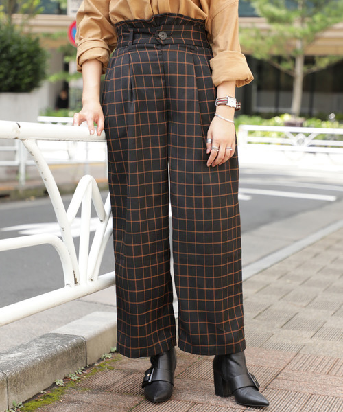 ROSE BUD(ローズバッド)の「(P.P)カラーチェック柄ワイドパンツ(パンツ)」|ブラック系その他