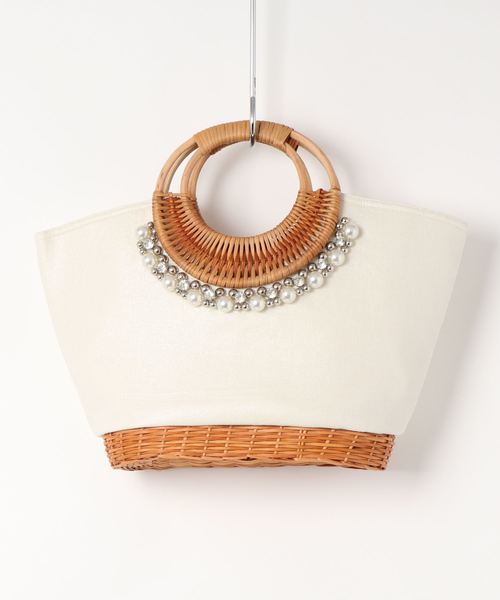 INTERPLANET(インタープラネット)の「パールラタンBAG(かごバッグ・レディース・カーキ/サンドベージュ/オフホワイト/ベージュ・フリー/FREE)」の2枚目の写真