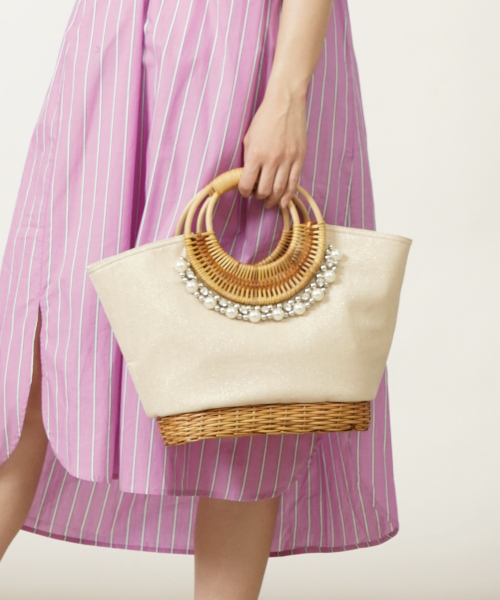 INTERPLANET(インタープラネット)の「パールラタンBAG(かごバッグ・レディース・カーキ/サンドベージュ/オフホワイト/ベージュ・フリー/FREE)」の19枚目の写真