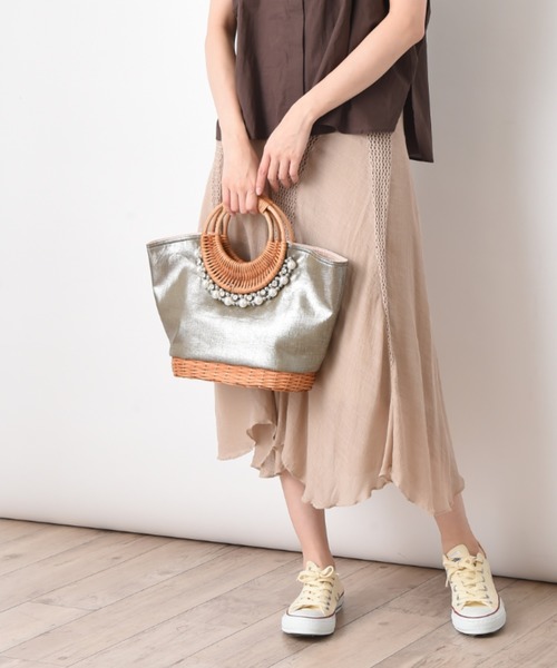 INTERPLANET(インタープラネット)の「パールラタンBAG(かごバッグ・レディース・カーキ/サンドベージュ/オフホワイト/ベージュ・フリー/FREE)」の10枚目の写真