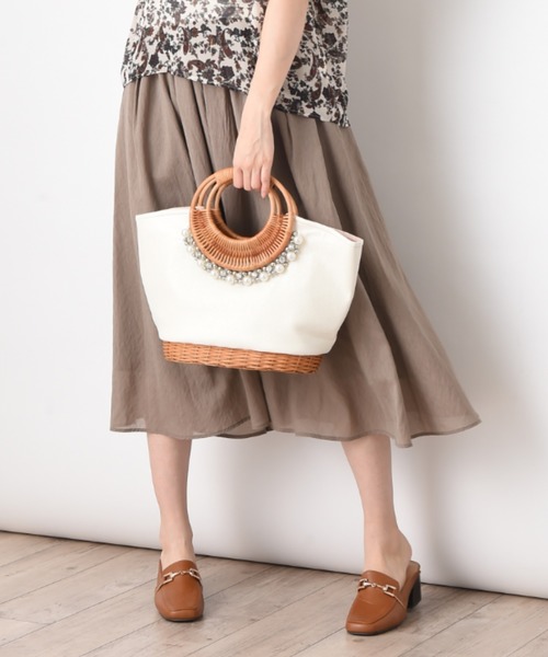 INTERPLANET(インタープラネット)の「パールラタンBAG(かごバッグ・レディース・カーキ/サンドベージュ/オフホワイト/ベージュ・フリー/FREE)」の15枚目の写真
