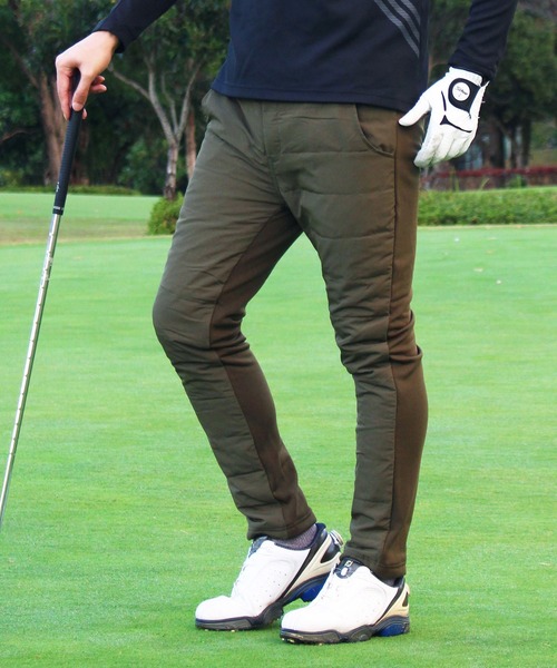 TopIsm（トップイズム）の「裏シャギーフリース ダウン スキニー ゴルフパンツ ゴルフウェア メンズ（ゴルフグッズ・メンズ・ブラック/ネイビー/カーキ/キャメル/グレー系カモフラージュ/チャコールグレー/ライトグレー/カモフラージュ/ホワイト×ブラック・LL/M/L/3L）」の5枚目の写真