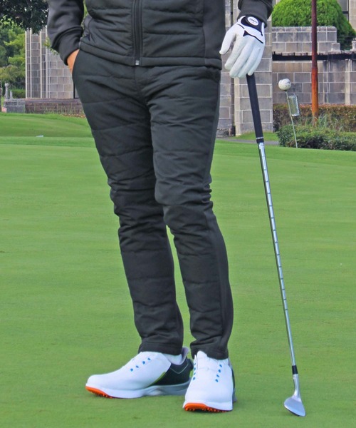 TopIsm（トップイズム）の「裏シャギーフリース ダウン スキニー ゴルフパンツ ゴルフウェア メンズ（ゴルフグッズ・メンズ・ブラック/ネイビー/カーキ/キャメル/グレー系カモフラージュ/チャコールグレー/ライトグレー/カモフラージュ/ホワイト×ブラック・LL/M/L/3L）」の4枚目の写真