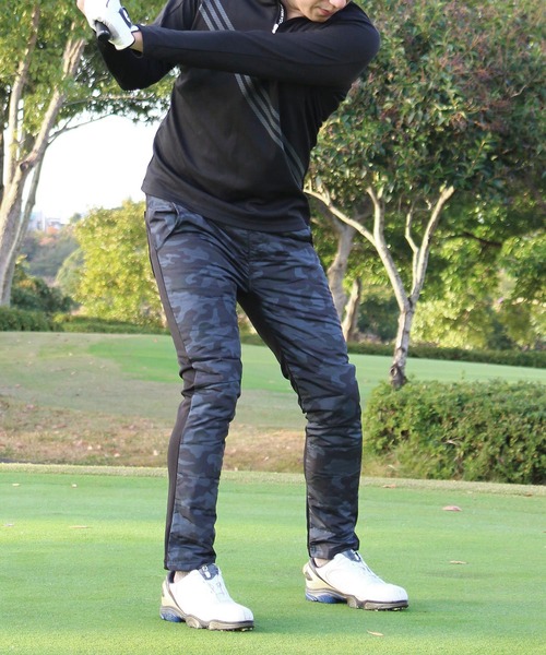 TopIsm（トップイズム）の「裏シャギーフリース ダウン スキニー ゴルフパンツ ゴルフウェア メンズ（ゴルフグッズ・メンズ・ブラック/ネイビー/カーキ/キャメル/グレー系カモフラージュ/チャコールグレー/ライトグレー/カモフラージュ/ホワイト×ブラック・LL/M/L/3L）」の14枚目の写真