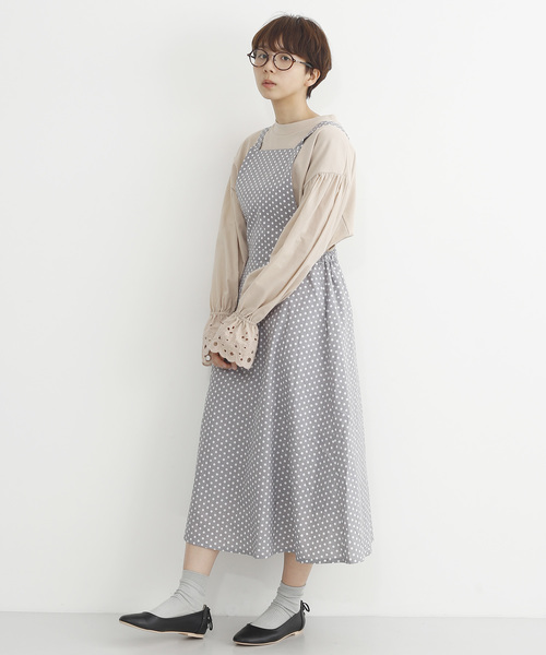 Merlot メルロー のファッション ワンピース ドット柄エプロンワンピース2604 ワンピース