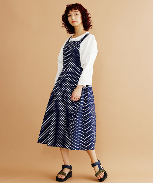 Merlot メルロー のファッション ワンピース ワンピース ドット柄エプロンワンピース2604 ワンピース
