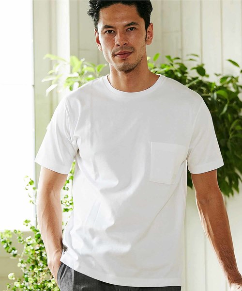 MEN'S BIGI（メンズビギ）の「【マーキュリー加工】ポンチTシャツ（Tシャツ/カットソー・メンズ・ホワイト/ブラック/ダークネイビー・S/M/L）」の2枚目の写真