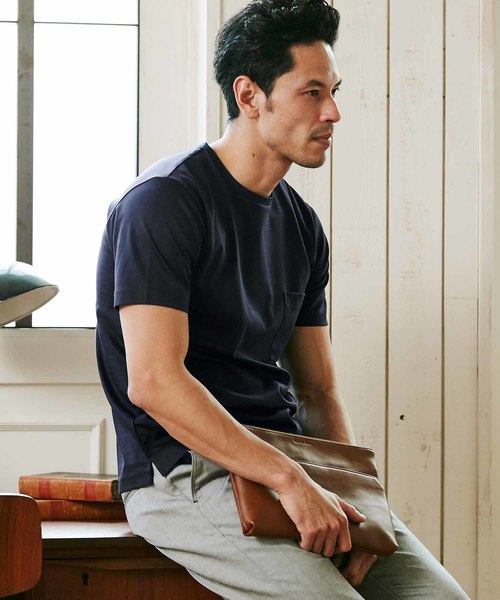 MEN'S BIGI（メンズビギ）の「【マーキュリー加工】ポンチTシャツ（Tシャツ/カットソー・メンズ・ホワイト/ブラック/ダークネイビー・S/M/L）」の10枚目の写真